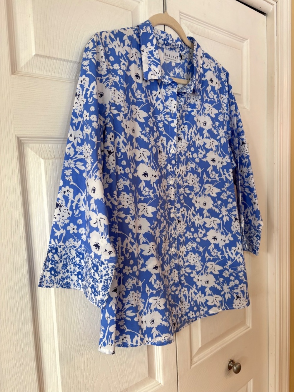 HABITAT Blue White Collared Button Down 3/4 Sleeve Shirt Size M - Picture 4 of 11